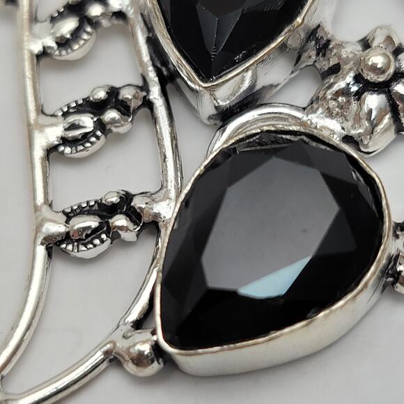 Simulated Black Onyx Sterling Silver Necklace - Intricate 22-Inch Statement - Picture 7 of 9